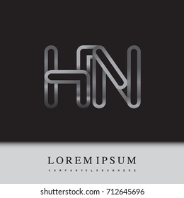 initial logo letter HN, linked outline silver colored, rounded logotype