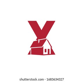 Letra inicial con logotipo rojo casa X