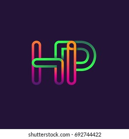 initial logo letter HP, linked outline rounded logo, colorful initial logo for business name and company identity.