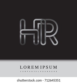 initial logo letter HR, linked outline silver colored, rounded logotype