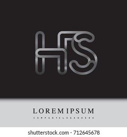initial logo letter HS, linked outline silver colored, rounded logotype