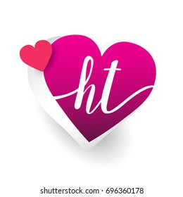 initial logo letter HT with heart shape red colored, logo design for wedding invitation, wedding name and business name.