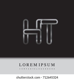 initial logo letter HT, linked outline silver colored, rounded logotype