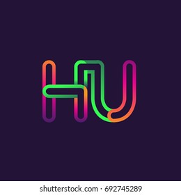 initial logo letter HU, linked outline rounded logo, colorful initial logo for business name and company identity.