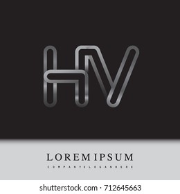 initial logo letter HV, linked outline silver colored, rounded logotype