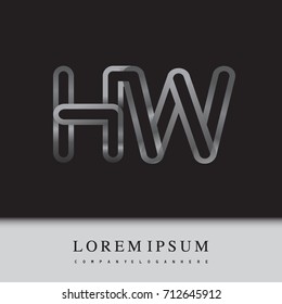 initial logo letter HW, linked outline silver colored, rounded logotype