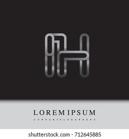 initial logo letter IH, linked outline silver colored, rounded logotype