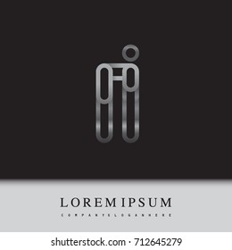initial logo letter ii, linked outline silver colored, rounded logotype