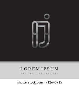 initial logo letter IJ, linked outline silver colored, rounded logotype