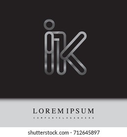 initial logo letter IK, linked outline silver colored, rounded logotype