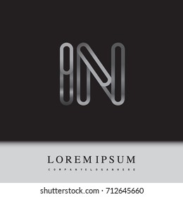 initial logo letter IN, linked outline silver colored, rounded logotype