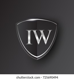 Initial logo letter IW with shield Icon silver color isolated on black background, logotype design for company identity.