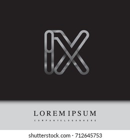 initial logo letter IX, linked outline silver colored, rounded logotype.