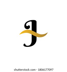 Letra inicial del logotipo J con color de banda dorada y fondo blanco