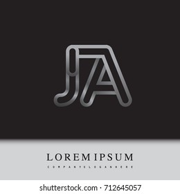 initial logo letter JA, linked outline silver colored, rounded logotype