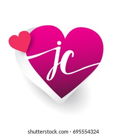 initial logo letter JC with heart shape red colored, logo design for wedding invitation, wedding name and business name.
