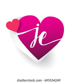initial logo letter JE with heart shape red colored, logo design for wedding invitation, wedding name and business name.
