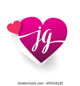 initial logo letter JG with heart shape red colored, logo design for wedding invitation, wedding name and business name.
