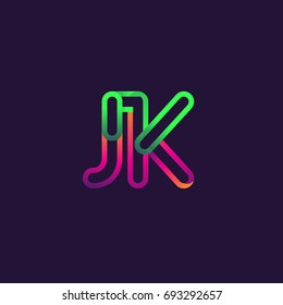 initial logo letter JK, linked outline rounded logo, colorful initial logo for business name and company identity.