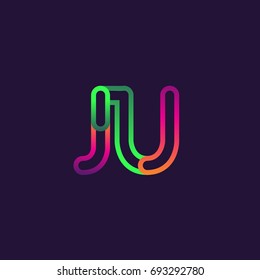 initial logo letter JU, linked outline rounded logo, colorful initial logo for business name and company identity.