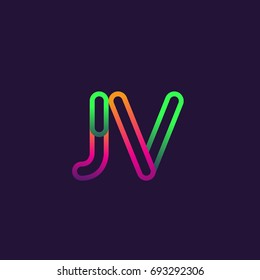 initial logo letter JV, linked outline rounded logo, colorful initial logo for business name and company identity.