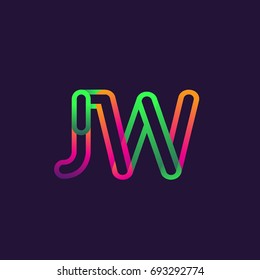 initial logo letter JW, linked outline rounded logo, colorful initial logo for business name and company identity.
