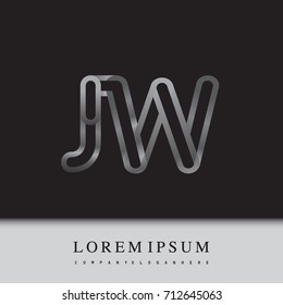 initial logo letter JW, linked outline silver colored, rounded logotype
