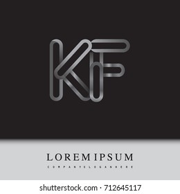 initial logo letter KF, linked outline silver colored, rounded logotype