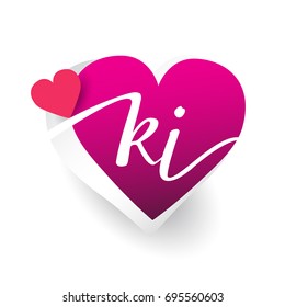 initial logo letter KI with heart shape red colored, logo design for wedding invitation, wedding name and business name.
