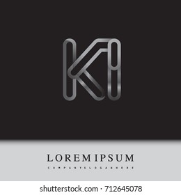 initial logo letter KI, linked outline silver colored, rounded logotype