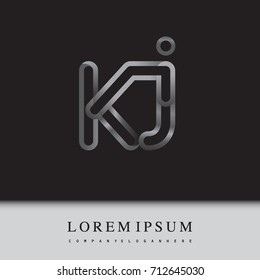 initial logo letter KJ, linked outline silver colored, rounded logotype