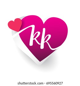 initial logo letter KK with heart shape red colored, logo design for wedding invitation, wedding name and business name.
