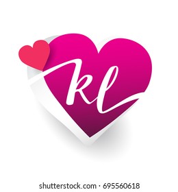 initial logo letter KL with heart shape red colored, logo design for wedding invitation, wedding name and business name.
