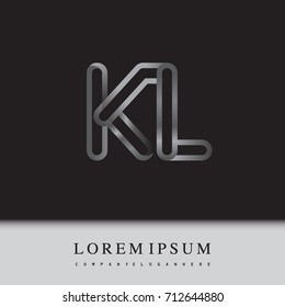initial logo letter KL, linked outline silver colored, rounded logotype