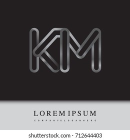 initial logo letter KM, linked outline silver colored, rounded logotype