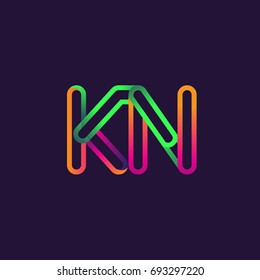 initial logo letter KN, linked outline rounded logo, colorful initial logo for business name and company identity.