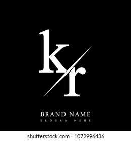 initial logo letter KR for company name black and white color and slash design. vector logotype for business and company identity.