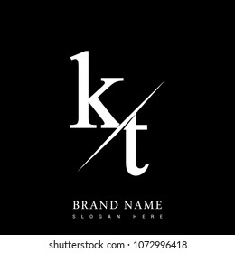 initial logo letter KT for company name black and white color and slash design. vector logotype for business and company identity.