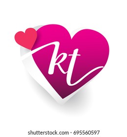 initial logo letter KT with heart shape red colored, logo design for wedding invitation, wedding name and business name.
