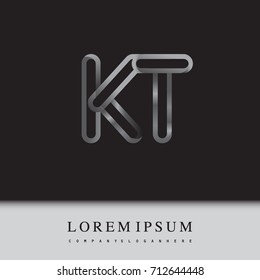 initial logo letter KT, linked outline silver colored, rounded logotype