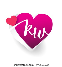 initial logo letter KW with heart shape red colored, logo design for wedding invitation, wedding name and business name.
