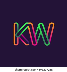 initial logo letter KW, linked outline rounded logo, colorful initial logo for business name and company identity.