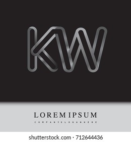 initial logo letter KW, linked outline silver colored, rounded logotype