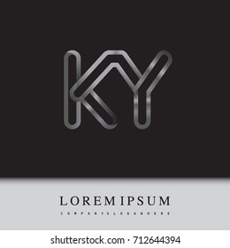 initial logo letter KY, linked outline silver colored, rounded logotype
