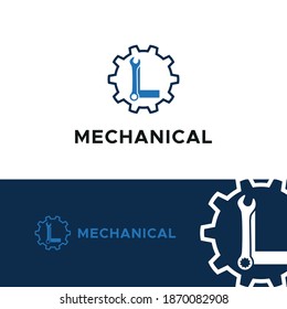 Initial logo with Letter L Wrench and Gear Icon vector for mechanic, setting, repair, and service company