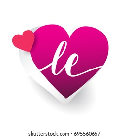 initial logo letter LE with heart shape red colored, logo design for wedding invitation, wedding name and business name.
