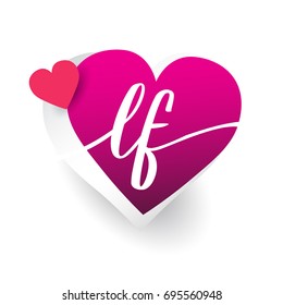 initial logo letter LF with heart shape red colored, logo design for wedding invitation, wedding name and business name.
