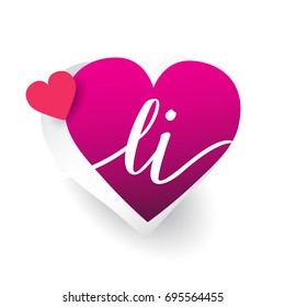 initial logo letter LI with heart shape red colored, logo design for wedding invitation, wedding name and business name.