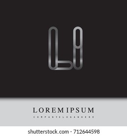 initial logo letter LI, linked outline silver colored, rounded logotype