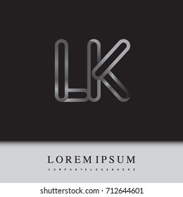 initial logo letter LK, linked outline silver colored, rounded logotype